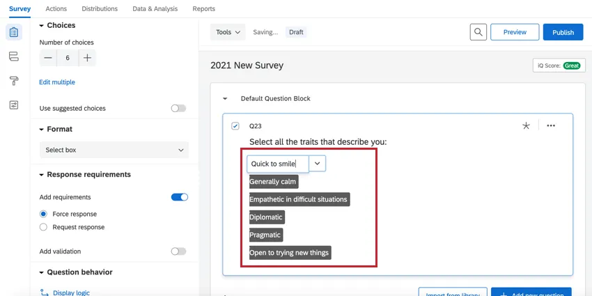 uma variação da caixa de seleção no modo de edição