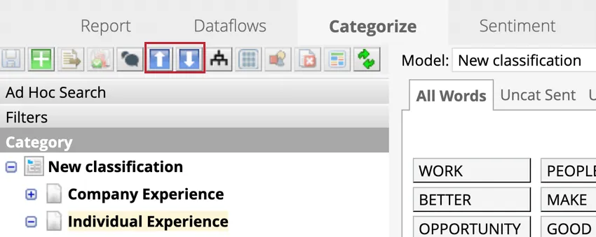 Move categories up or down using the icons