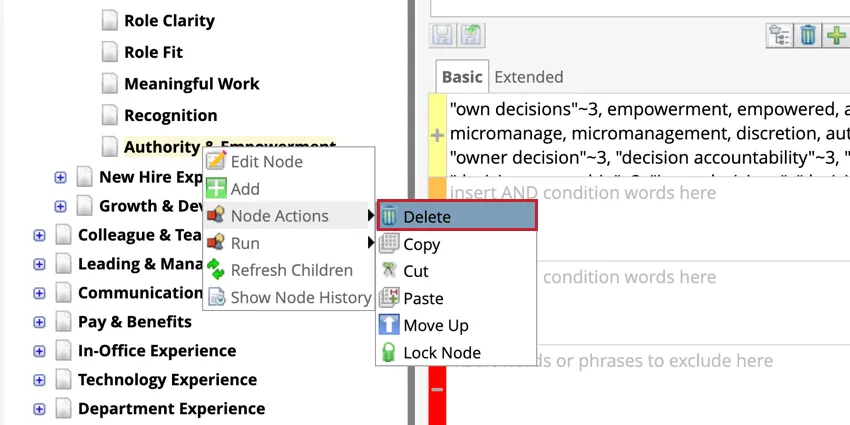 Delete from the node actions menu