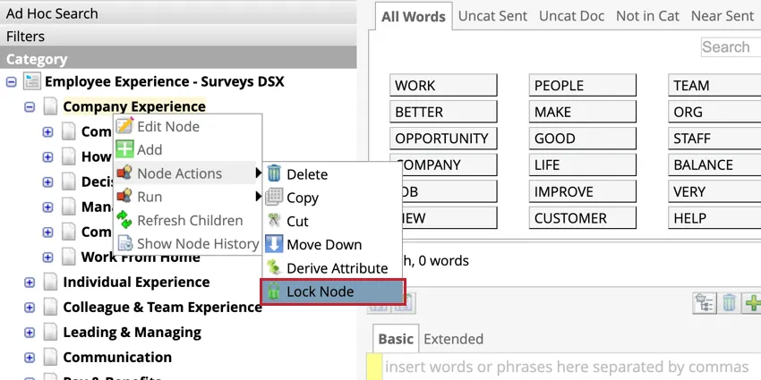 Lock node from the node actions menu