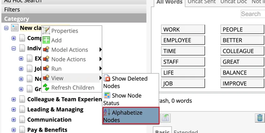 Alphabetize nodes from the view options for the parent node
