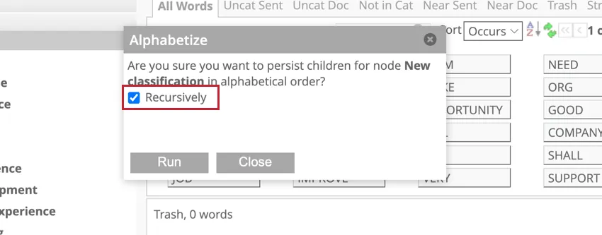Rekursiv aus den Alphabetisierungsoptionen auswählen