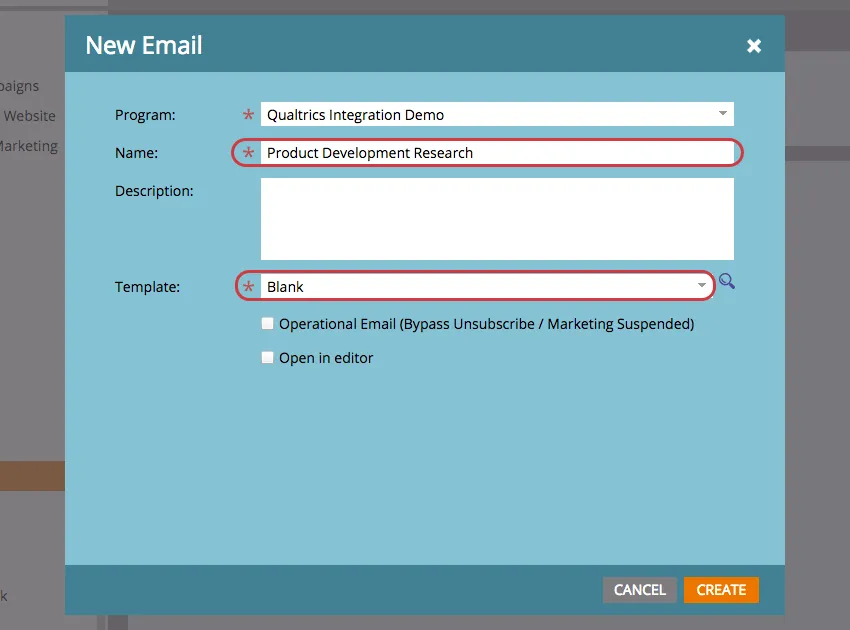 Definir nome e modelo de e-mail