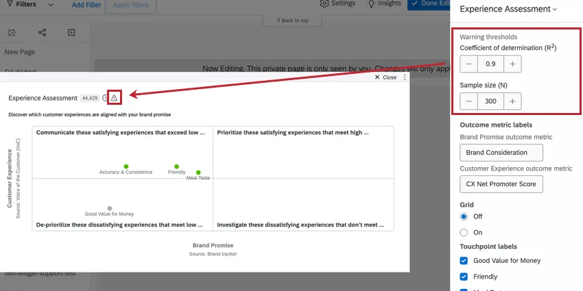 Seuils dalerte avec licône du widget surligné