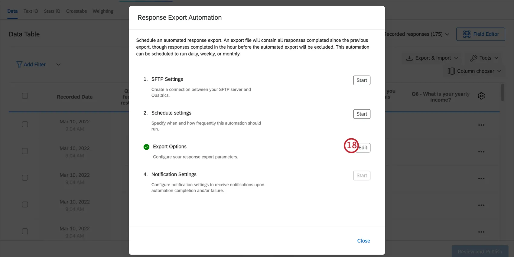 Click Edit to the right of Export Options
