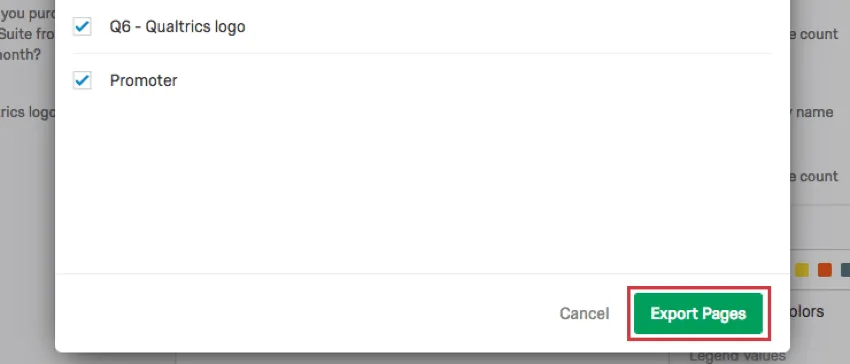 Export Pages button on bottom-right
