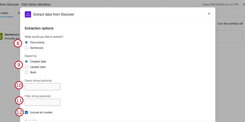 Opciones de extracción