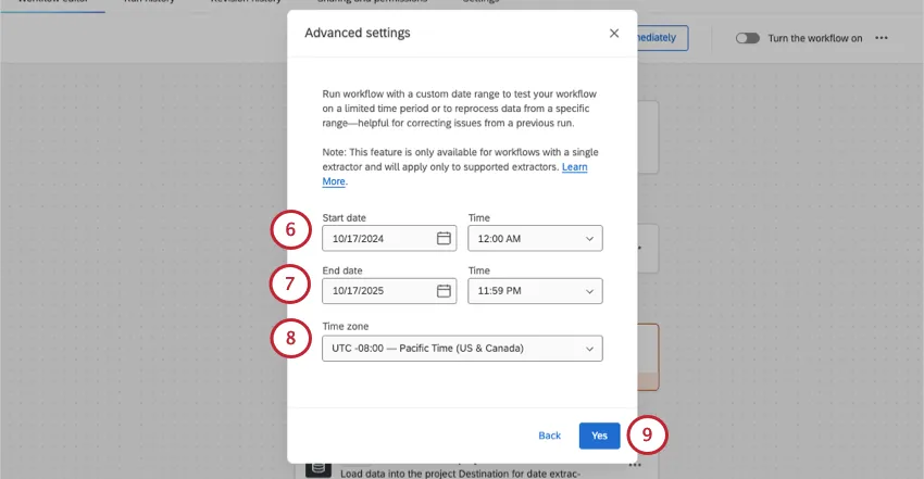 Scelta di una data e di unora per lintervallo di date personalizzato