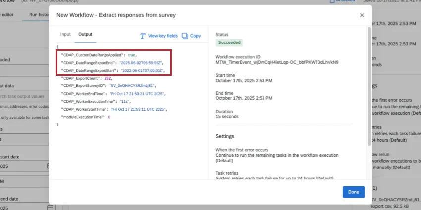 Salida del historial de ejecución