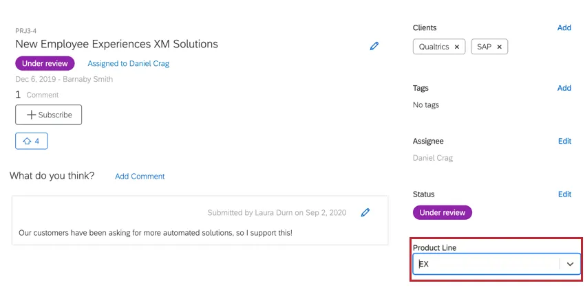 ein benutzerdefiniertes Feld in einer Feedback