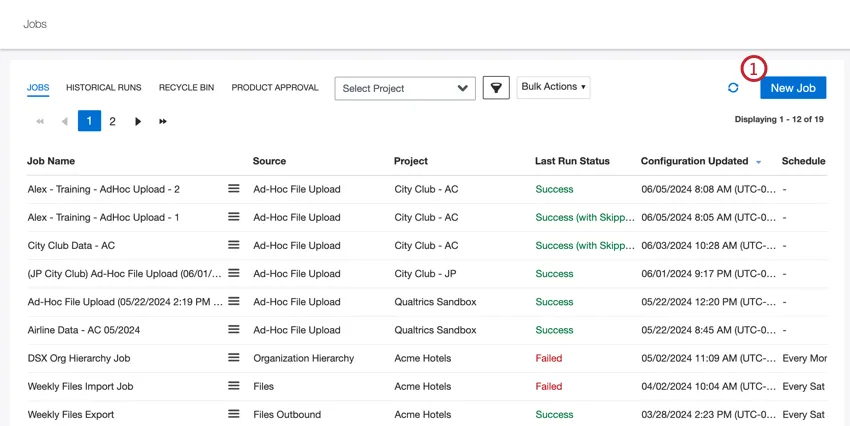 Bouton "Nouvel emploi" dans les connecteurs