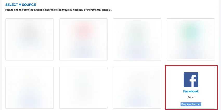 Facebook connector option in menu