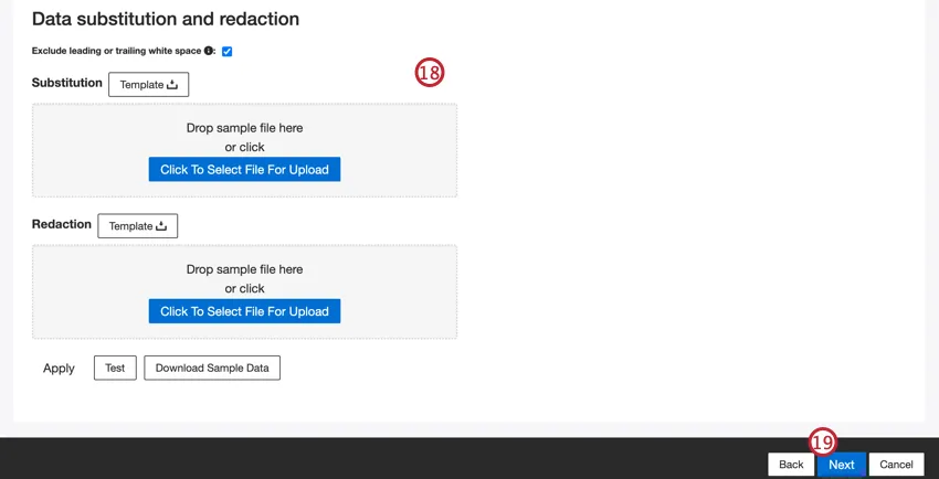 data substitution and redaction upload areas