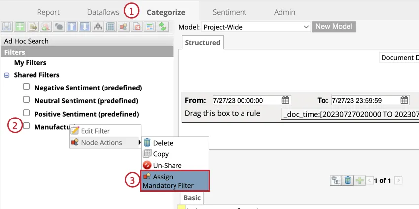 Assign Mandatory Filter from the Node Actions