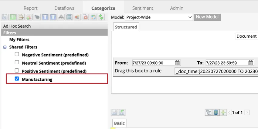 Checkbox from the filters