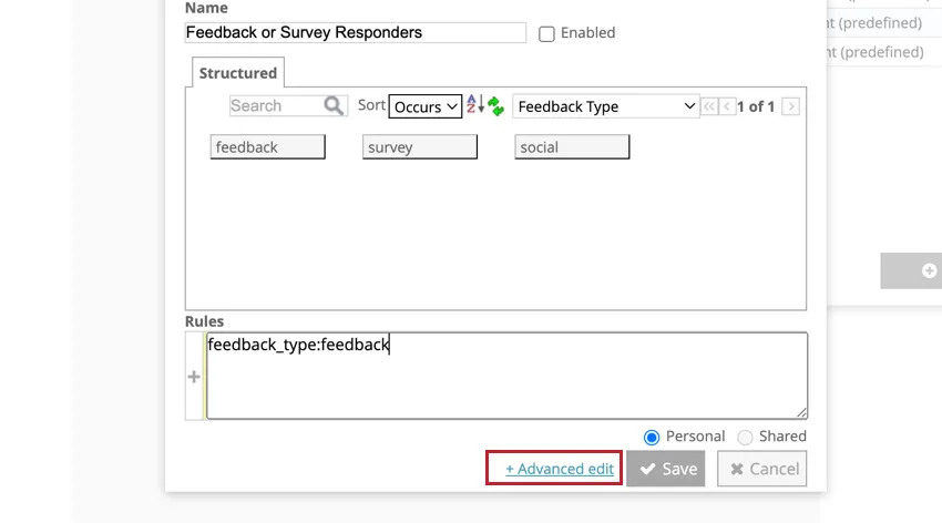 Advanced Edit button in the new filter menu
