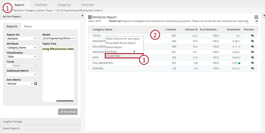 Crear un filtro desde la pestaña de informes