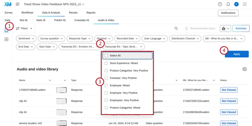 Filtros no editor AV