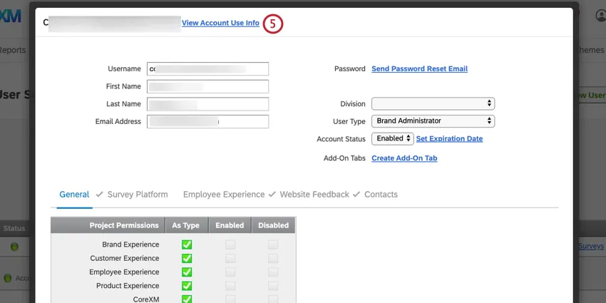 the view account use info button when viewing a user