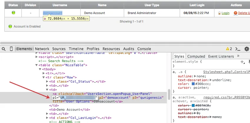 ID utente trovato nel codice HTML