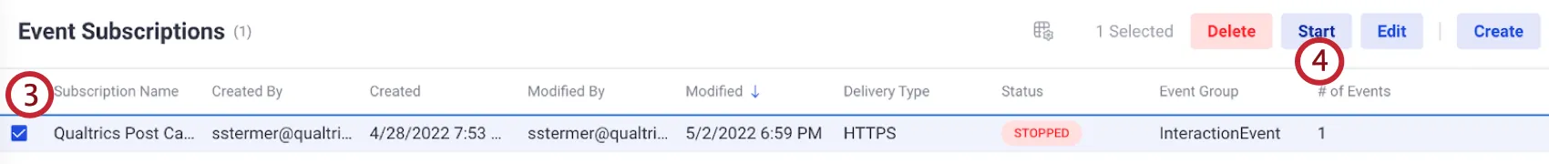 selection of event subscription within Five9