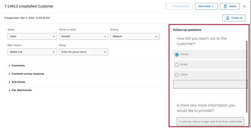 Suivi de lenquête dans un ticket