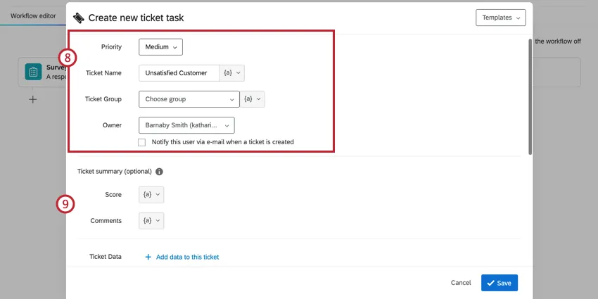Fill out ticket task information