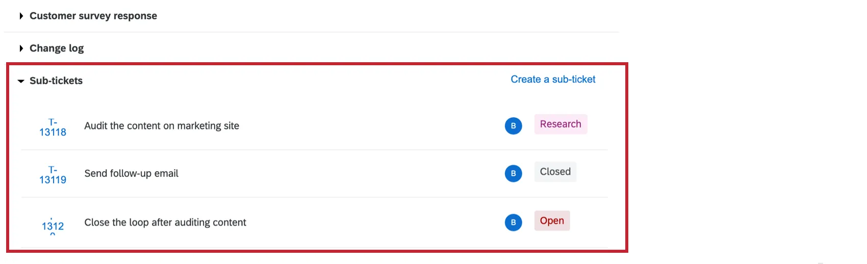 サブチケットセクションの眺め