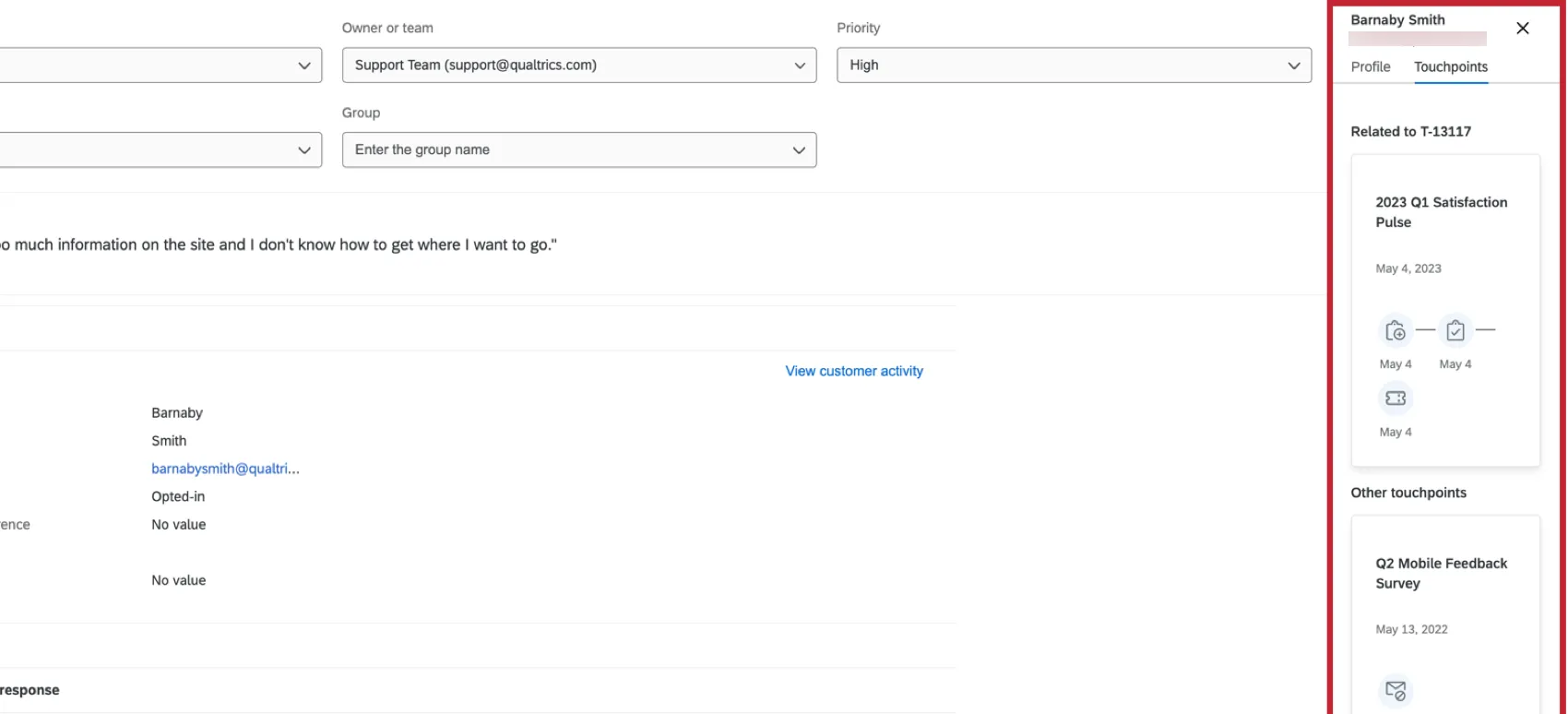 Berührungspunkt im Ticket auf der rechten Seite