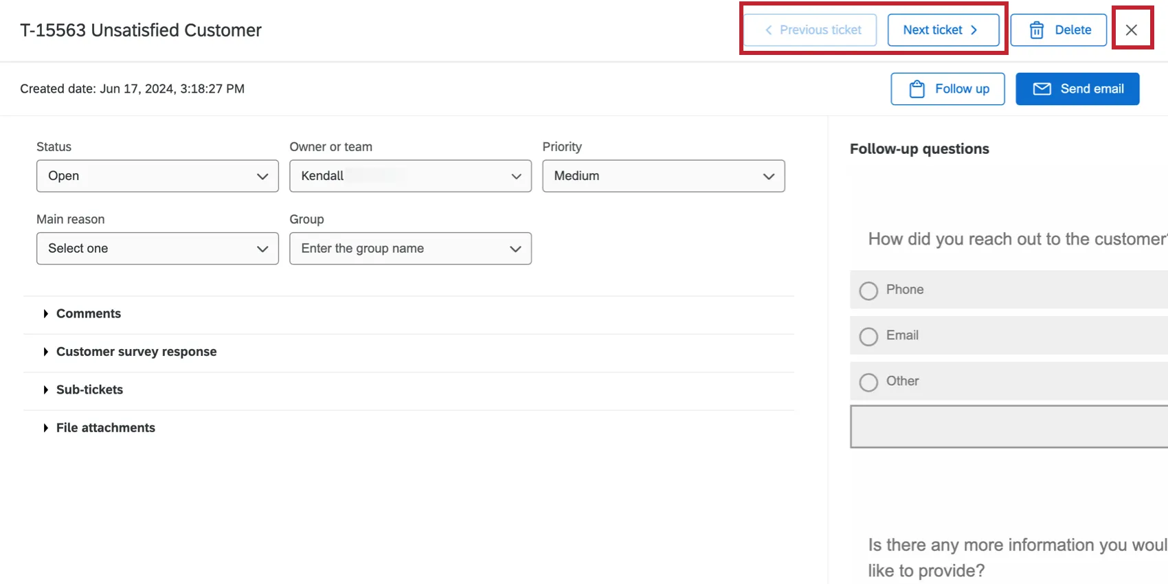 Navegar para o avançar tíquete ou fechar o tíquete