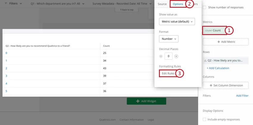 imagen de cómo acceder a las reglas de formato para una métrica en una tabla simple