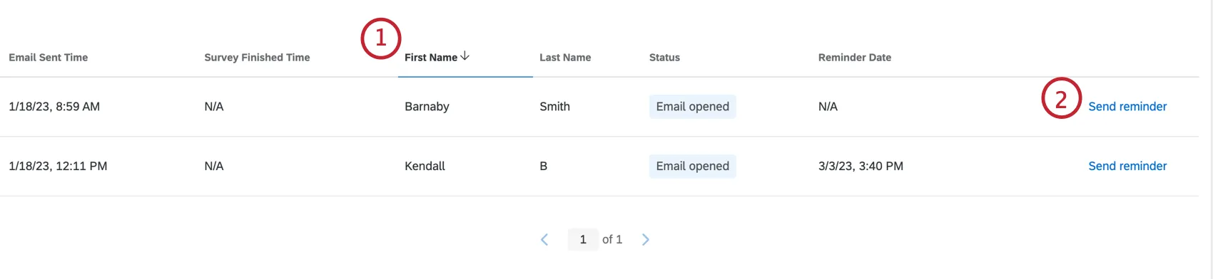 テーブルをソートしてリマインダーメールを送信する方法を示す手順。