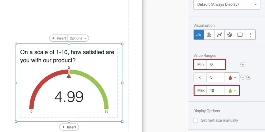 Edición de un gráfico de medición con los rangos de valores máximos y mínimos resaltados