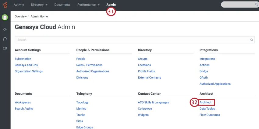 selecionando arquiteto na página de administração