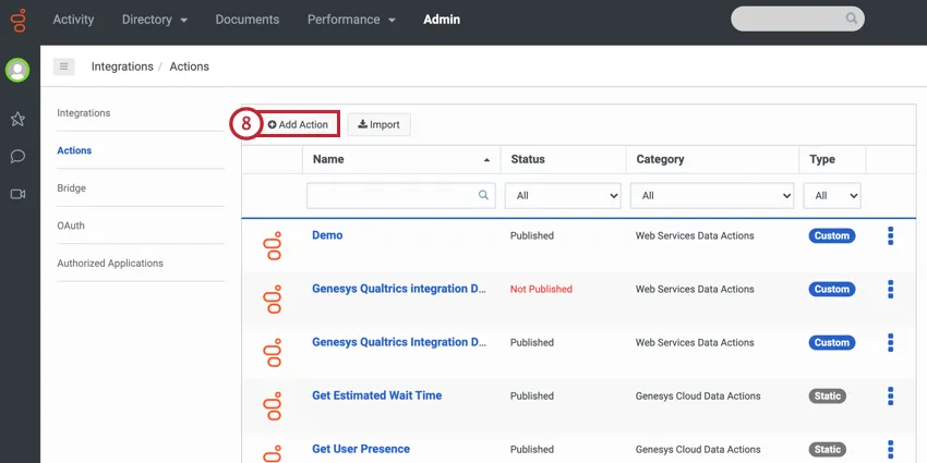 el botón agregar acción