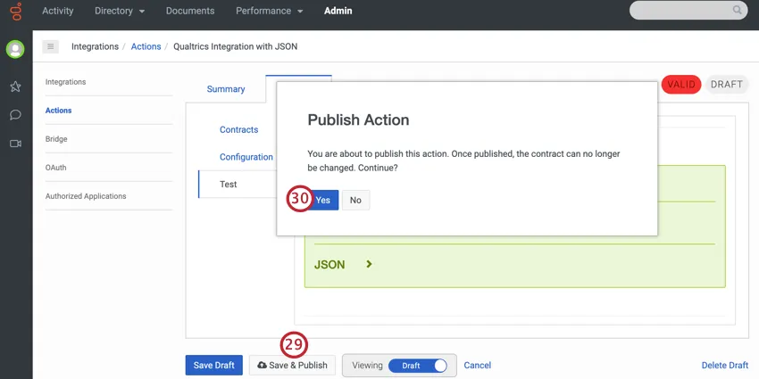 publishing the action