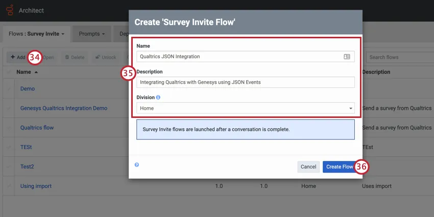 donner au flux un nom, une description et une division