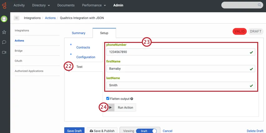adding test values before running a test