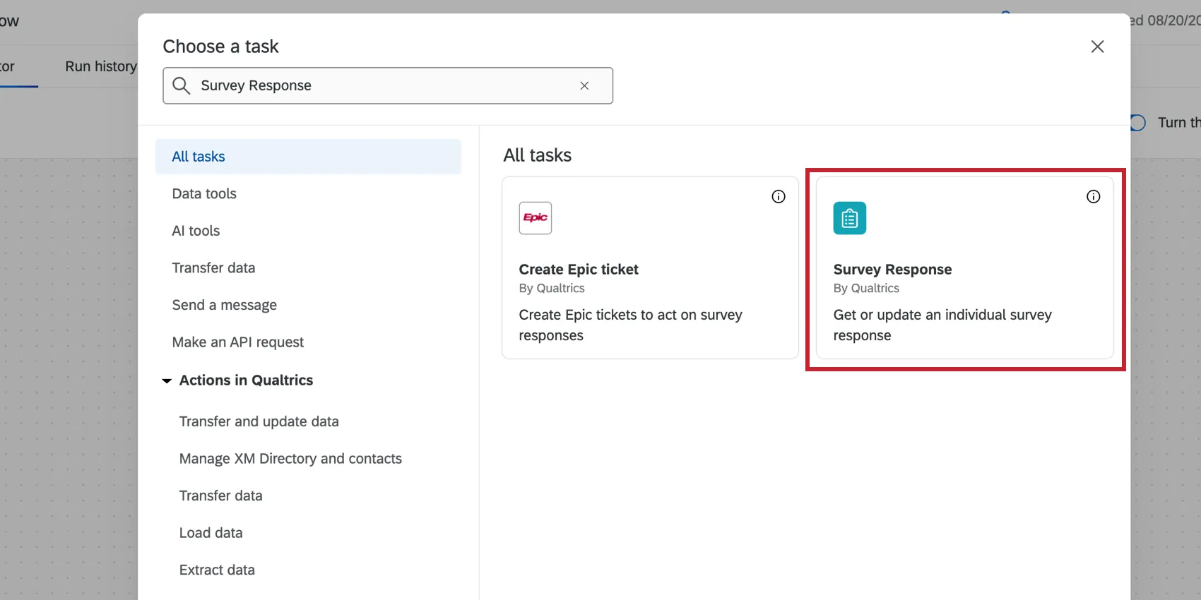 The Survey Response Task in the workflow tasks options