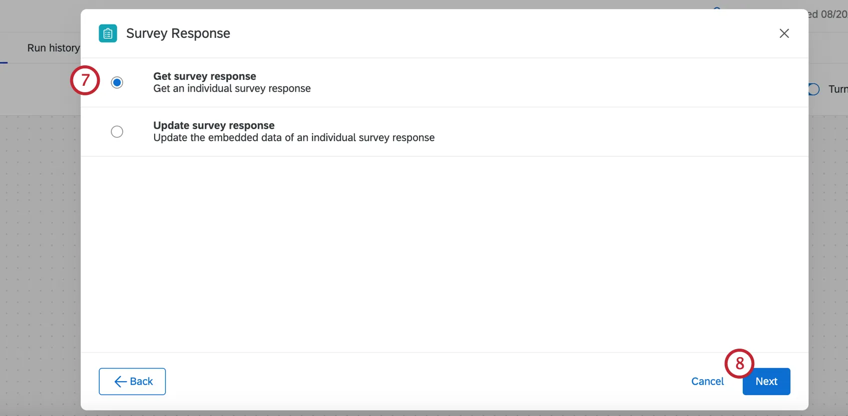Get survey response option in the survey response task set of options