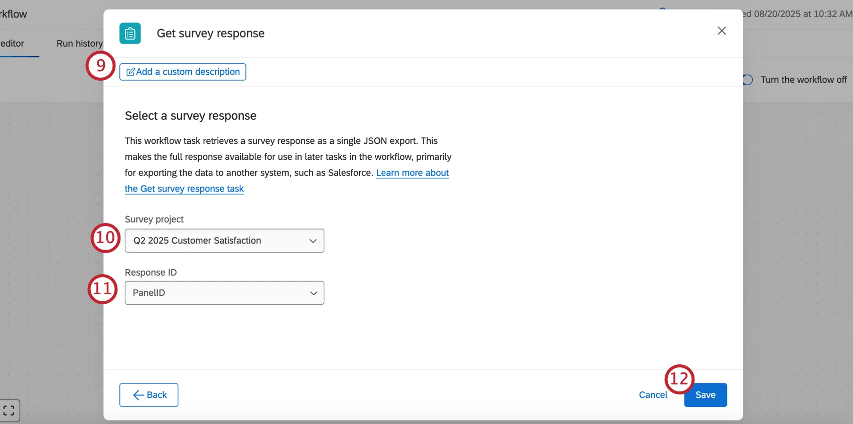 Configuración de la tarea de obtención de respuestas de la encuesta