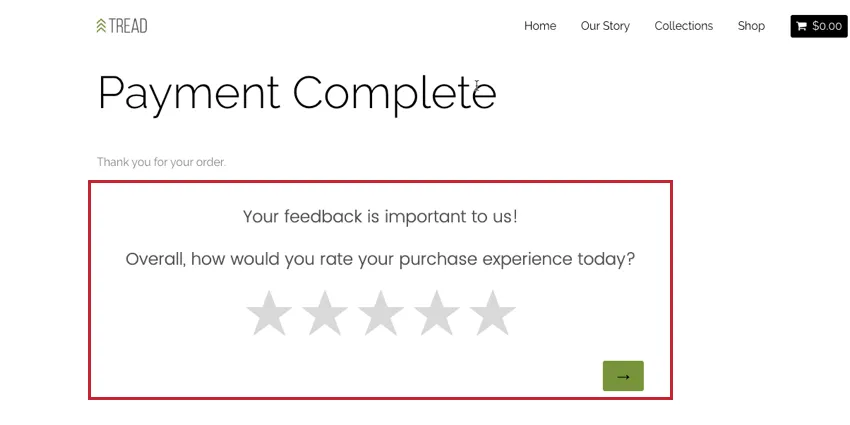 image dun Créatif HTML personnalisé intégré utilisé pour solliciter un retour dinformation sur un site web après la finalisation dun achat en ligne