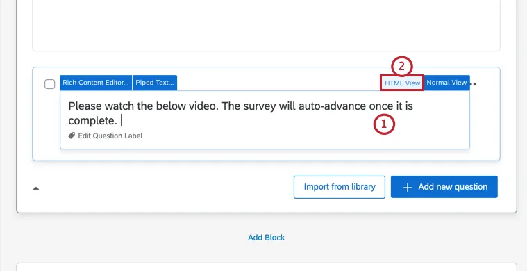 entering the html view of the question editor