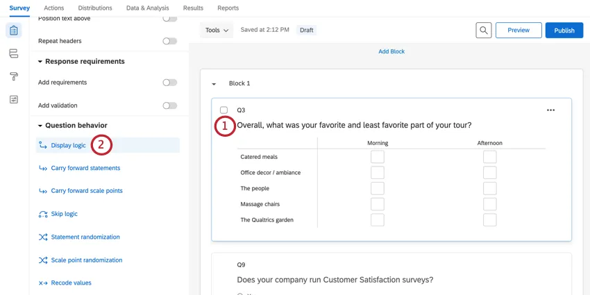 adding display logic to a question