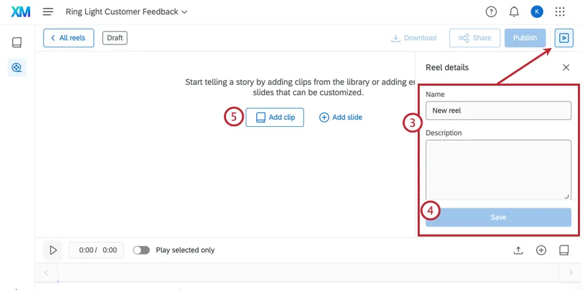 Reel details button in the upper right corner