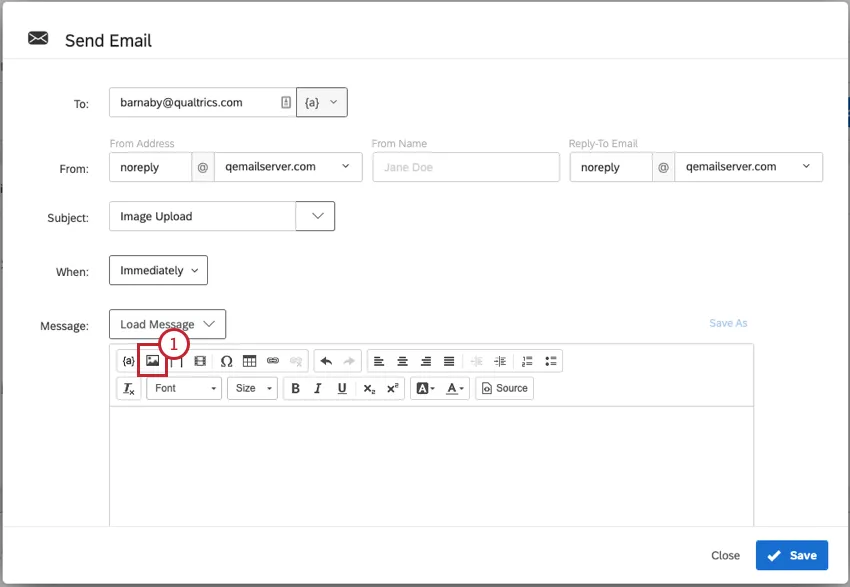Image of Email Task screen with Insert Image button highlighted