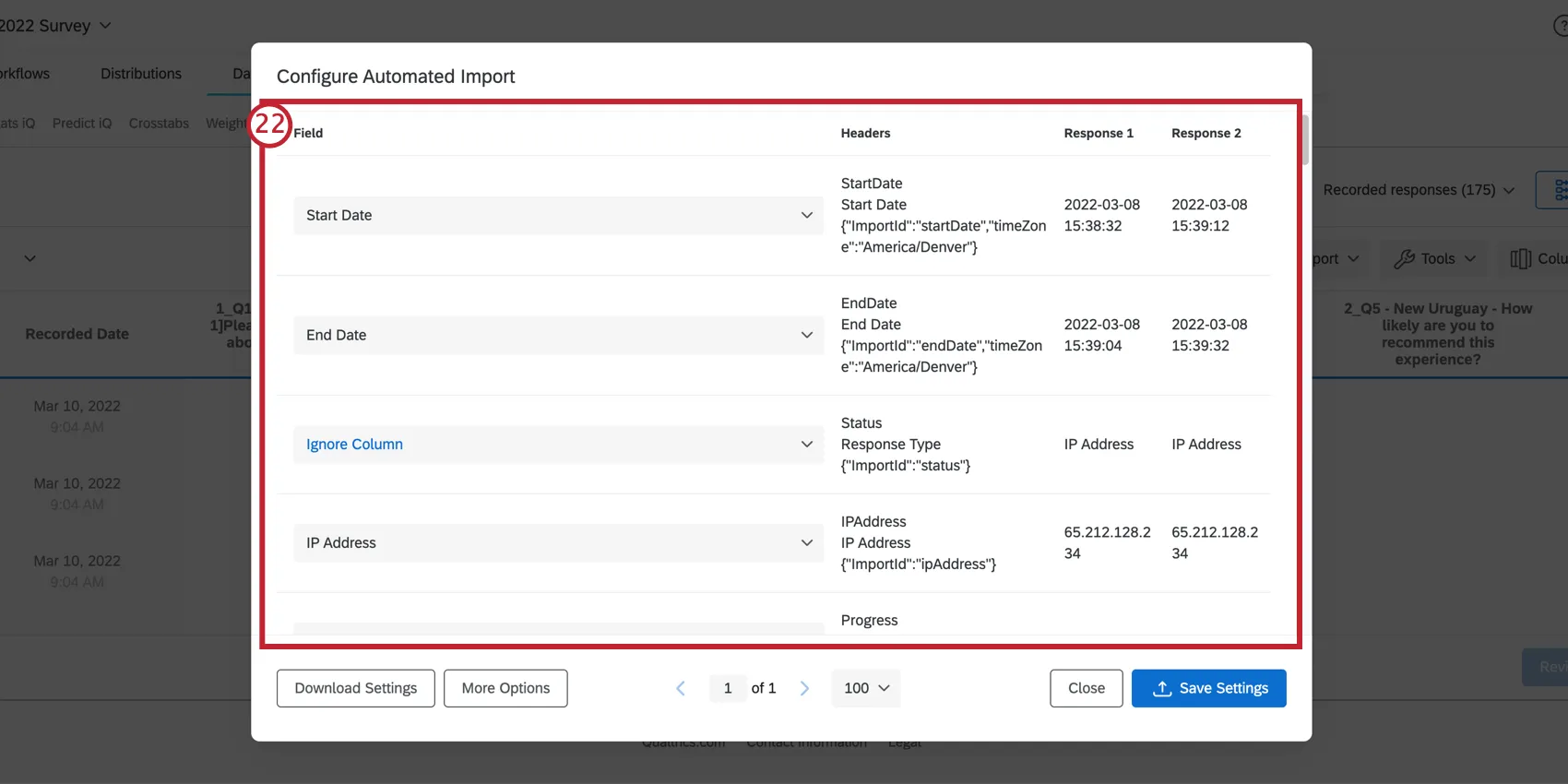 mapear os campos do arquivo amostra para os campos da pesquisa