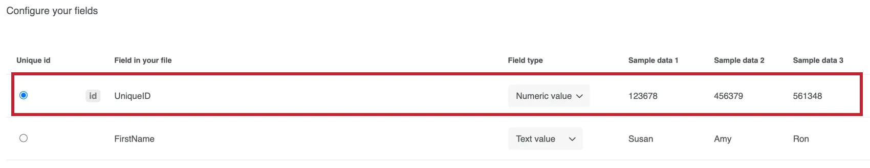 Shows the imported data project configuration menu