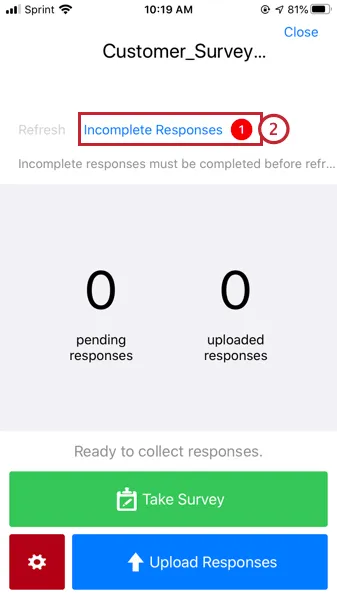accessing partials by tapping incomplete responses on the survey screen