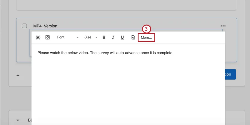 Klicken auf „Mehr“ im Rich Content Editor
